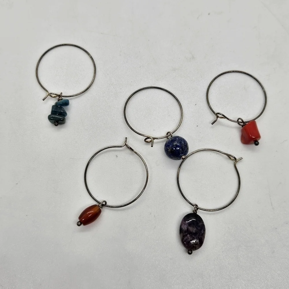 set of five wine charms with multicolor stone beads
